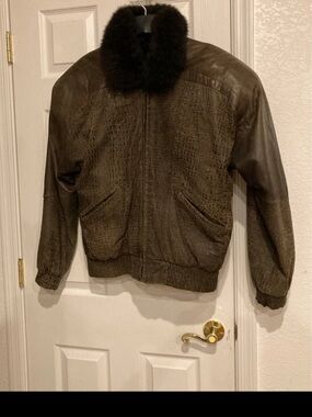 Alan Michaels Brown embossed Leather Bomber, with possum vest, 3 in 1 jacket
